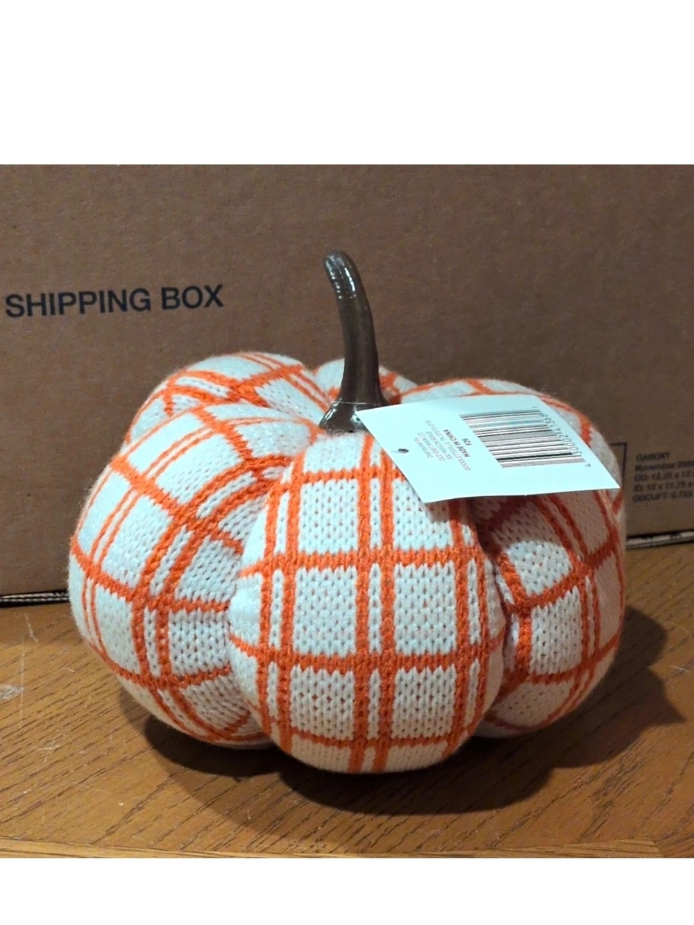 Decorative Cream & Orange Plaid Knit Pumpkin - Home Accents